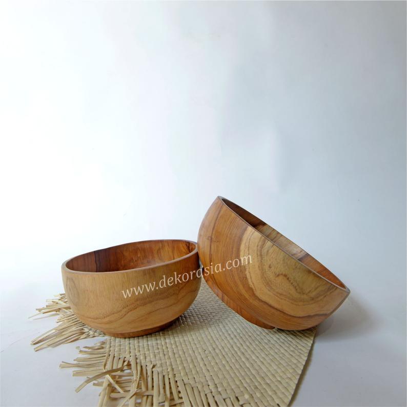 Teak Round Wood Bowl Size Dia 6.8 inches - Kitchenware | Free Shipping
